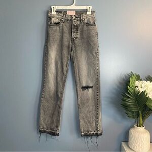 Revice Gray Denim Distressed Button Fly Jeans